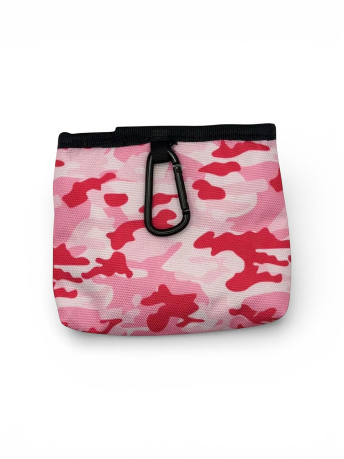 Camouflage treat training pouch by DogTreatNZ with adjustable strap and zippered pocket for easy dog training and treats.