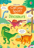 Colorful search-and-find book cover with vibrant cartoon dinosaurs and a pink dinosaur holding an ice cream cone.
