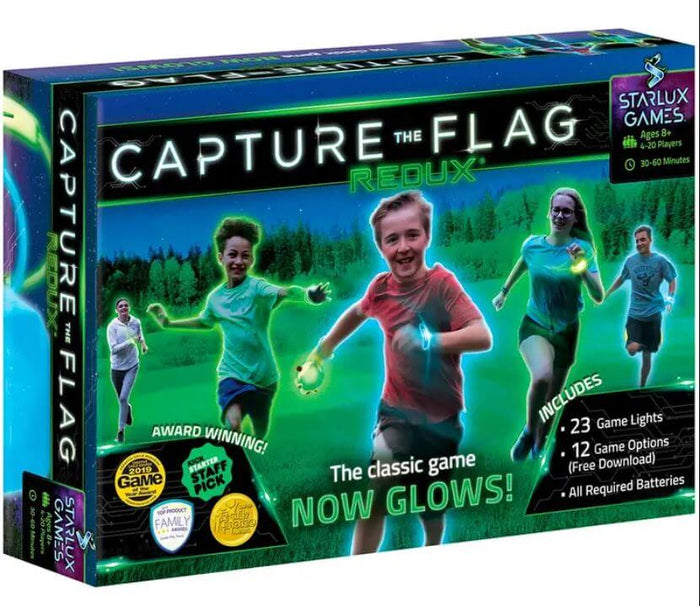 Game box showing kids running at night with glowing teal and red wristbands and orbs in a neon-lit outdoor setting.