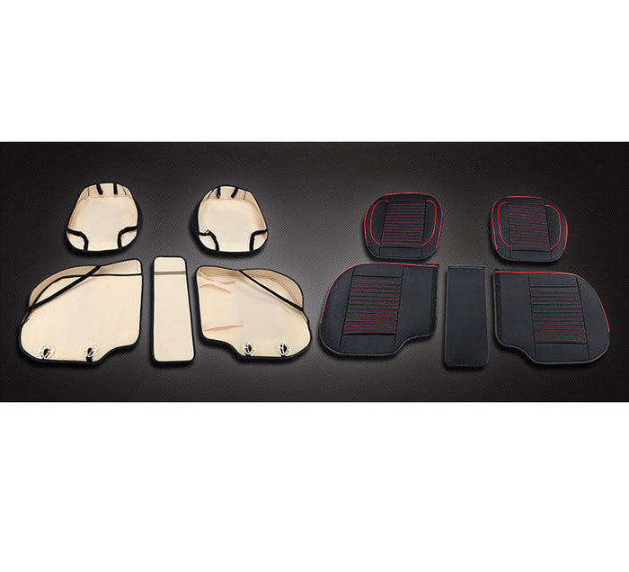Faux leather car seat cover set for 5-seater, premium quality front and rear cushions, stylish and durable for all vehicle interiors