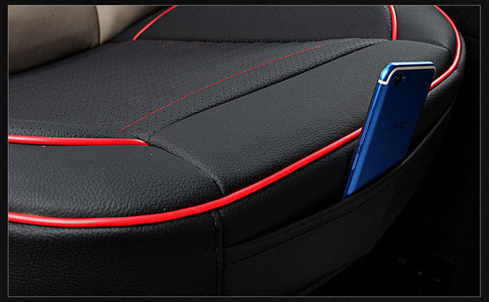 Dealonlinenz faux leather car seat cover set for 5-seater, includes front and rear cushions, premium quality material.