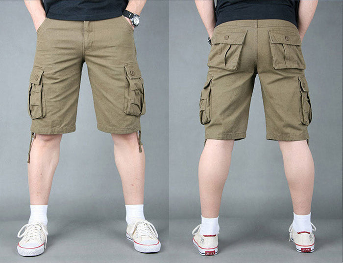 Dealonlinenz cargo shorts for outdoor activities, solid color work shorts with multiple pockets, suitable for hiking and camping.