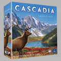 Square blue game box featuring an elk in a mountain landscape with snowy peaks, a blue lake, and evergreen trees.