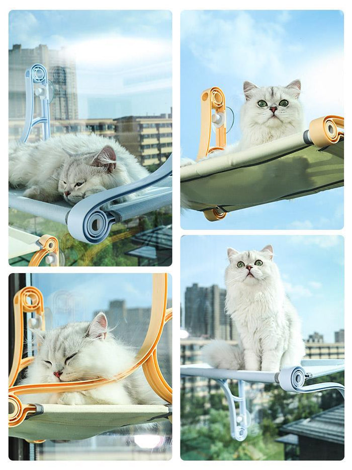 Dealonlinenz cat window perch hammock measuring 49cm x 30cm, supports up to 22.5kg, with a cozy fabric surface and suction mounts.