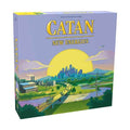 Square lavender game box featuring a modern city skyline, a large yellow sun, wind turbines, and solar panels.