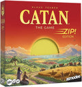 Red board game box with a yellow circular cutout over a landscape scene of mountains, sheep, and golden wheat fields.