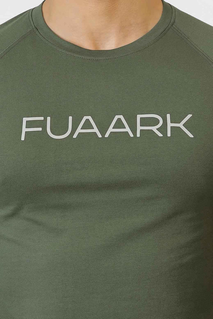 Olive green Chase full-sleeve T-shirt by Fuaark Nz featuring a classic crew neck and comfortable fit.