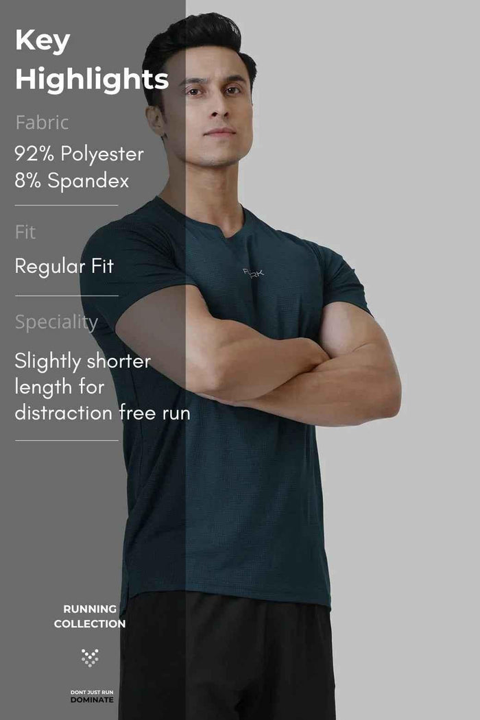 Bottle green Checks Running T-shirt by Fuaark Nz featuring a comfortable fit and stylish checkered pattern.