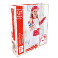 Hape Chef Pack white box featuring a child wearing a red heart-patterned apron, chef hat, and oven mitt.