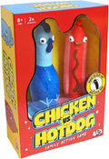Red game box featuring a blue rubber chicken and a red hotdog character with a mustard squiggle and big eyes.