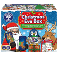 Blue glittery Orchard Toys box featuring cartoon Santa, penguin, and reindeer with a game, activity book, and puzzle.