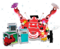 Red crab-shaped robot with raised claws and circuit board body, plus three small interactive electronic block modules.