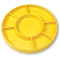Bright yellow circular tray with one central round compartment and seven outer wedge-shaped sections.