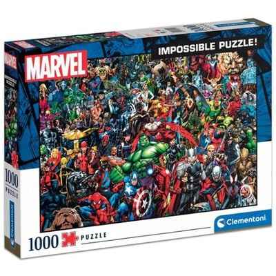 1000-piece puzzle box featuring a dense, multicolored collage of numerous Marvel comic book characters.
