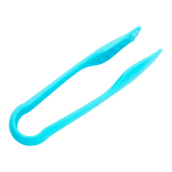 Bright blue plastic sorting tweezers with a curved handle and ridged tips for easy gripping.