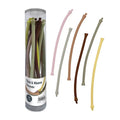 12 flexible, textured rods in earth and pastel colors, shown in a clear tube and spread out on a white background.