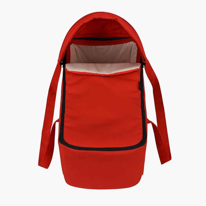 Red Baby Way NZ Cocoon Soft Carry Cot baby lounger with canopy and foot cover, designed for travel bassinets.