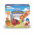 Blue box featuring a red dragon figure, a wand remote with colored buttons, and castle play pieces on green grass.