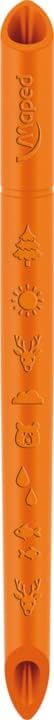 Orange Maped triangular pencil featuring embossed nature icons like a tree, sun, deer, cloud, and bear.