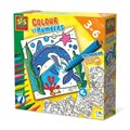 SES Creative yellow box showing a blue dolphin colour-by-numbers scene with 12 triangular grip felt-tip markers.