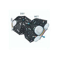 Black space umbrella with 3D elements and star patterns that change from white to rainbow colors when wet.