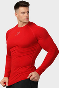 Red Fuaark Nz compression full-sleeves T-shirt, designed for active wear, featuring a snug fit and breathable fabric.