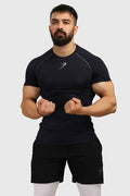 Navy compression T-shirt from Fuaark NZ, fitted men's T-shirt with stretchy fabric for athletic support and comfort.
