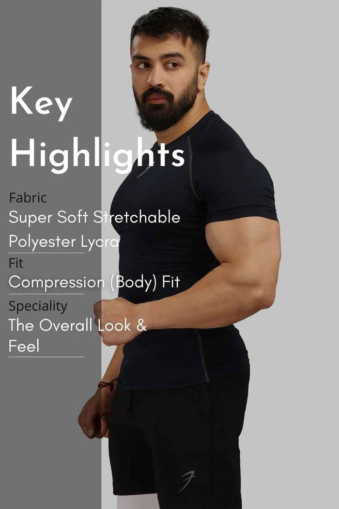 Navy compression T-shirt by Fuaark NZ, fitted casual T-shirt with a sleek design, shown on a plain background.
