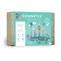 Teal box for a 106-piece pastel magnetic tile ball run set featuring an illustrated tall tower with tiles and tubes.