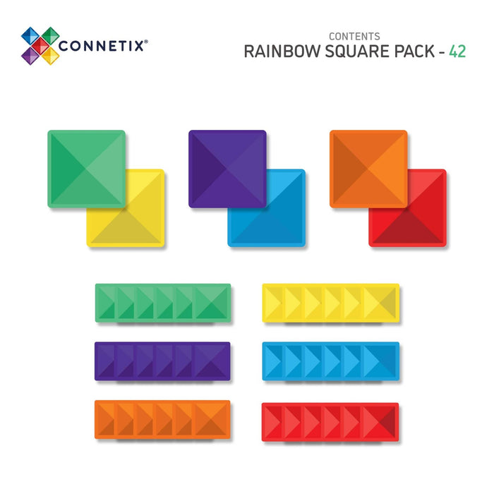 42 translucent magnetic squares in six vibrant colors, stacked and arranged to show the faceted surface design.