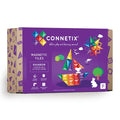 Purple packaging for magnetic tiles featuring a colorful boat and star design made of translucent rainbow shapes.
