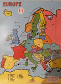 Brightly colored map of Europe jigsaw puzzle featuring country labels and capitals on a light blue background.