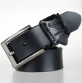 Black genuine leather men's casual and business belt by Mead's Supply & Equipment Outfitters, 100cm length, with a sleek buckle.