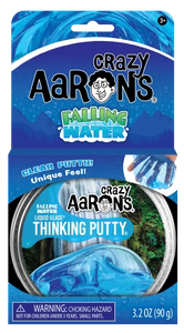 Clear blue putty in a round tin set against blue cardstock packaging with mountain and waterfall illustrations.