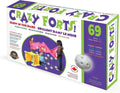 White and green 69-piece fort kit box showing kids in a structure of glowing green sticks and white connector balls.