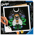 Paint-by-numbers kit box showing a bee among blue flowers, a hand holding a paintbrush, and three paint pots.