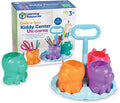 Teal, orange, purple and pink unicorn cups on a blue cloud base with a handle, shown next to the product box.