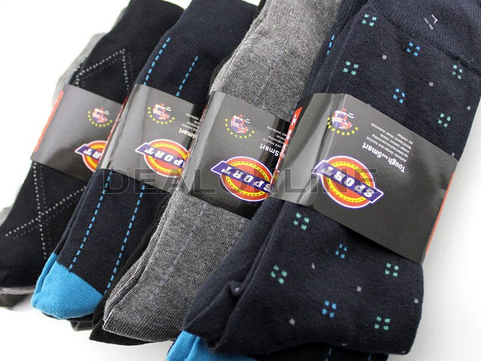 Assorted dealonlinenz crew socks with business and patterned designs, displayed in a pack of 60 pairs.