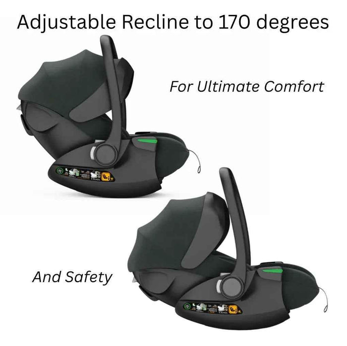 Baby Way NZ Crown i-Size Capsule Car Seat in olive, reclining toddler car seat with 6-level adjustable headrest.