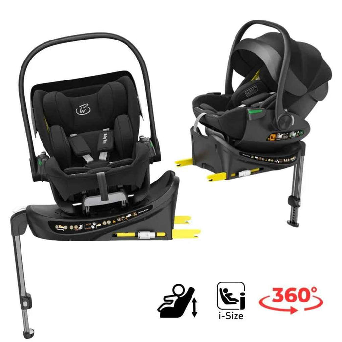 Baby Way NZ Crown i-Size reclining capsule car seat with 360 rotating ISOFIX base in black, suitable for infants and toddlers.