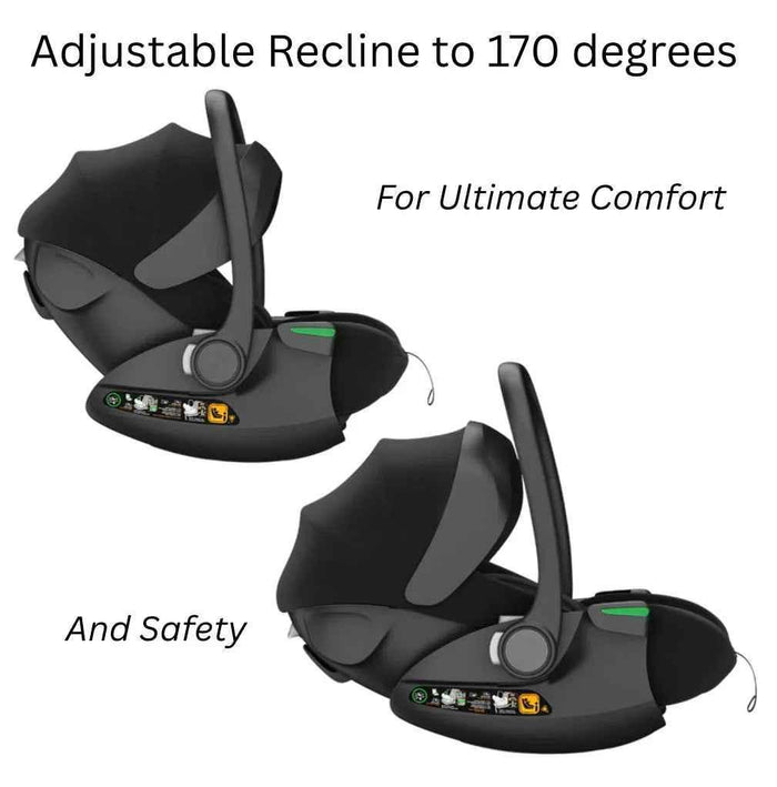Baby Way NZ Crown i-Size reclining capsule car seat with 360° rotating ISOFIX base in black for infants and toddlers.