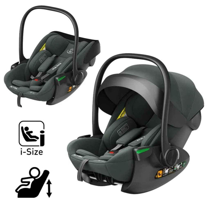 Baby Way NZ Crown i-Size reclining capsule car seat with ISOFIX base in olive, designed for babies and toddlers.