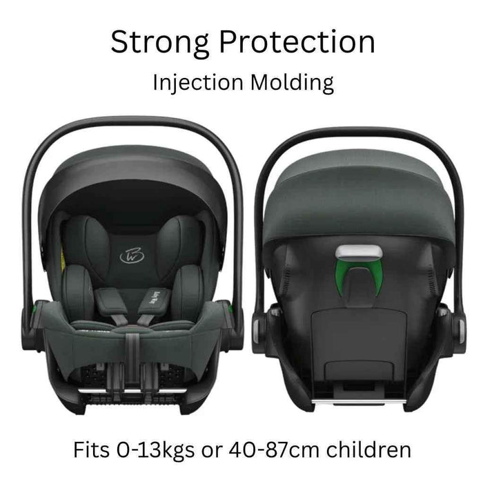 Baby Way NZ Crown i-Size reclining capsule car seat with ISOFIX base in olive, designed for baby and toddler safety and comfort.