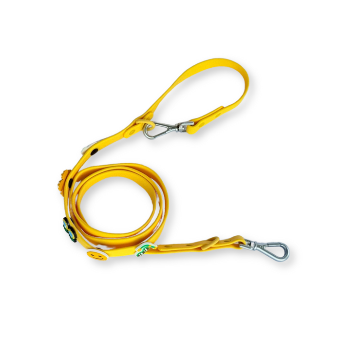 Yellow customizable dog lead by Walkieez, featuring durable material and adjustable length for secure walking.
