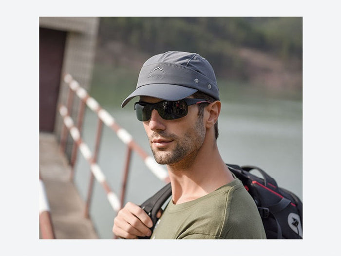 Dark grey wide brim bucket hat by dealonline.co.nz, outdoor fishing and hiking UV protection sun hat with a relaxed fit.