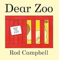 Dear Zoo book cover: a tan lion inside a red slatted crate with a From the Zoo tag on a yellow background.