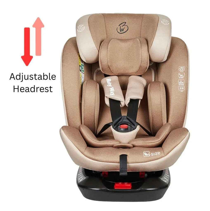 Baby Way NZ Defender i-Size 360 rotating convertible car seat in beige with ISOFIX and top tether for infants and toddlers.