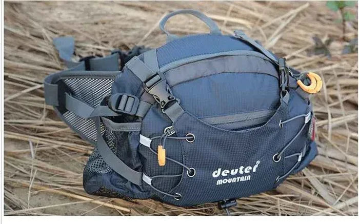 Black Deuter cycling waist bag with multiple pockets, designed for running and outdoor activities, unisex sports accessory by Mead's Supply.
