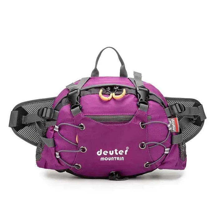 Black Deuter cycling waist bag with multiple pockets, designed for running and outdoor activities, unisex sports accessory.
