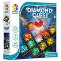 White game box for Diamond Quest featuring colorful, glowing multifaceted gems on a grid with a large red diamond.